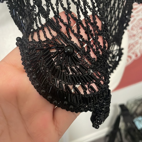 Black beaded Hand crochet wrap with scalloped edge beaded details, women’s wrap - Picture 3 of 8